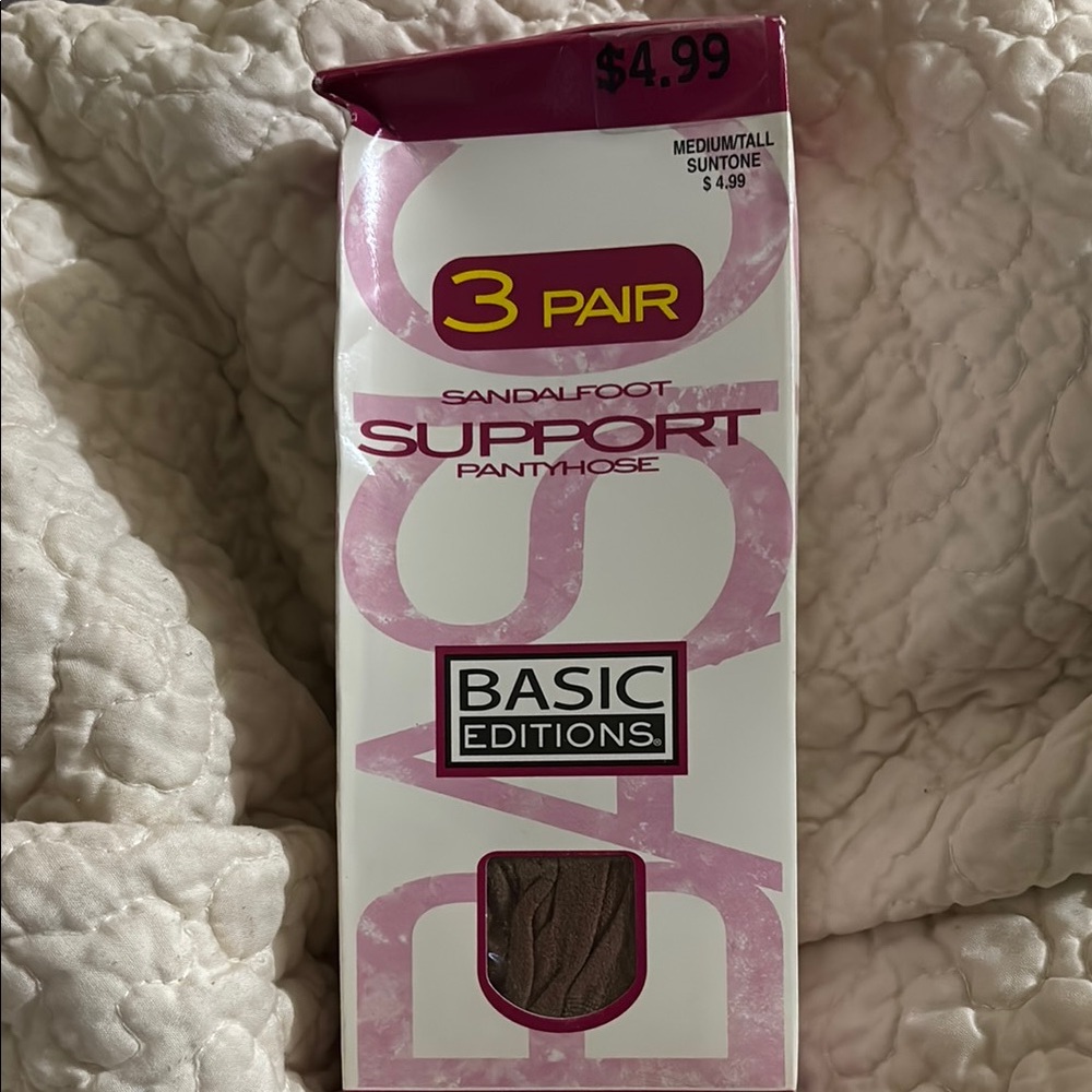 Vintage Basic Editions Sandalfoot Support Pantyhose Suntone 3 Pair